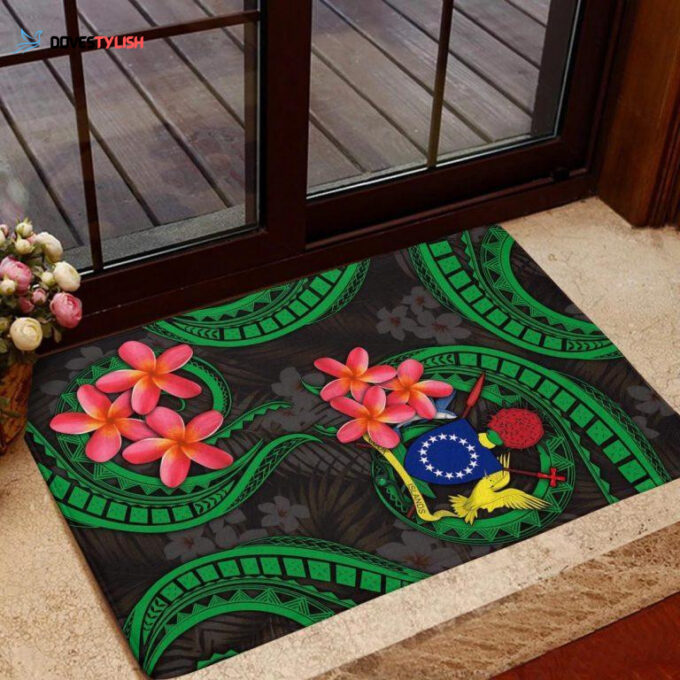 Cook Islands Polynesian Plumeria Pattern Easy Clean Welcome DoorMat