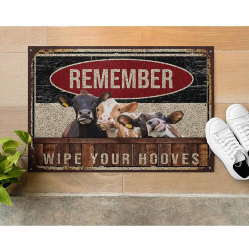 Cow Remember Wipe Your Hooves Doormat, Cow Doormat, Animal Doormat