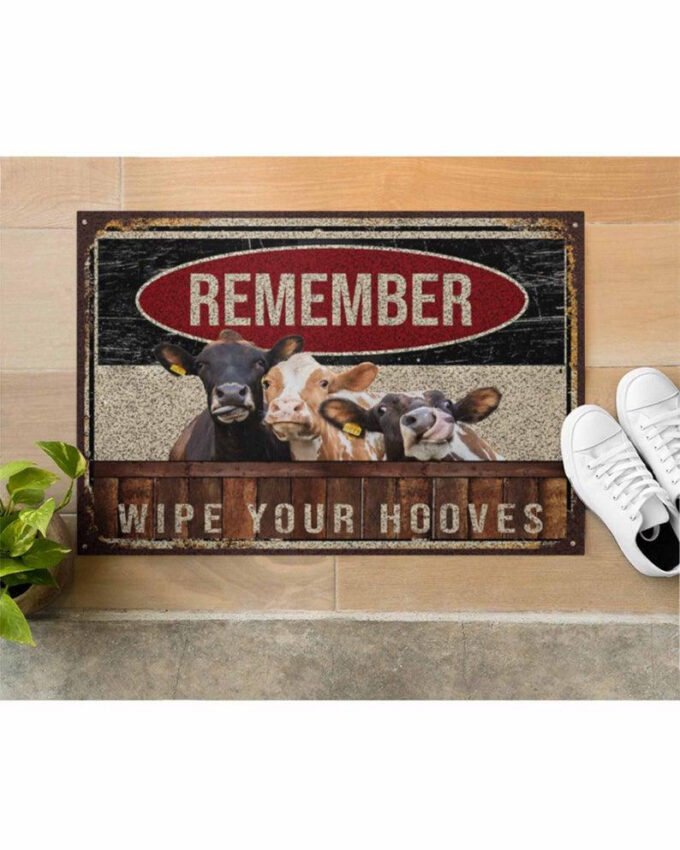 Cow Remember Wipe Your Hooves Doormat, Cow Doormat, Animal Doormat