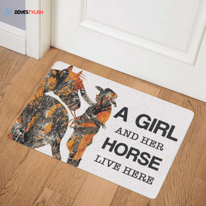 Cowgirl A Girl And Her Horse Live Here Easy Clean Welcome DoorMat
