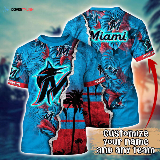 Customized MLB Miami Marlins 3D T-Shirt Tropic MLB Style For Sports Enthusiasts