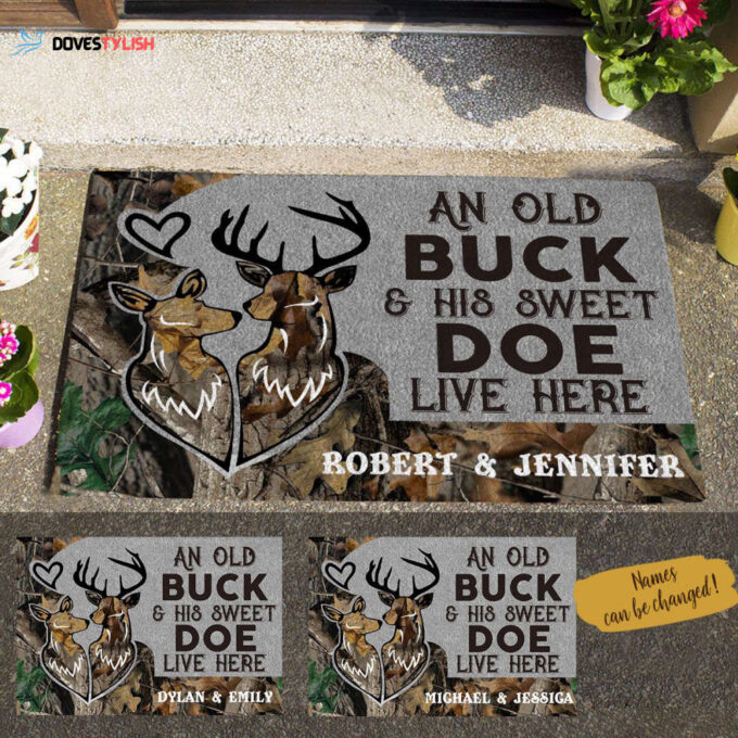 Deer Couple Hunting Personalized Doormat Gift For Couple