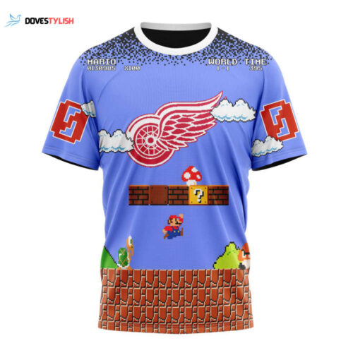 Detroit Red Wings With Super Mario Game Design Unisex T-Shirt For Fans Gifts 2024