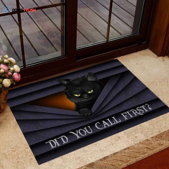 Did You Call First Black Cat Easy Clean Welcome DoorMat