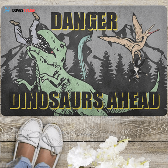 Dinosaurs Ahead Door Mat-Dinosaur Zone Easy Clean Welcome DoorMat