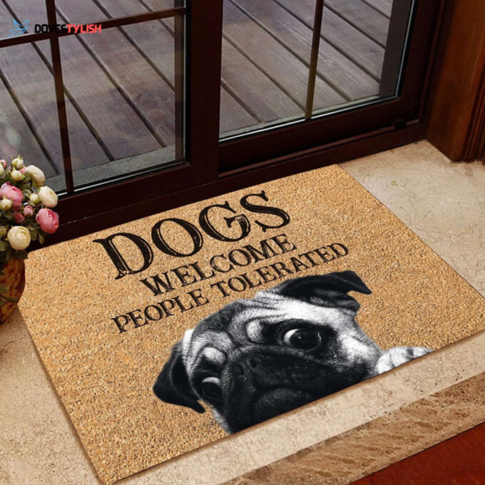 Dogs Welcome People Tolerated Coir Pattern All Over Printing Doormat