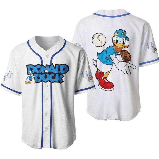 Donald Duck Blue White Disney Unisex Cartoon Graphic Casual Outfits Custom Baseball Jersey Gift for Men Dad