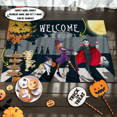 English Bulldog Family Halloween Personalized Doormat Home Decor 2024
