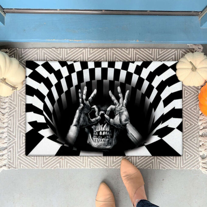 FUNNY SKULL ILLUSION DOORMAT