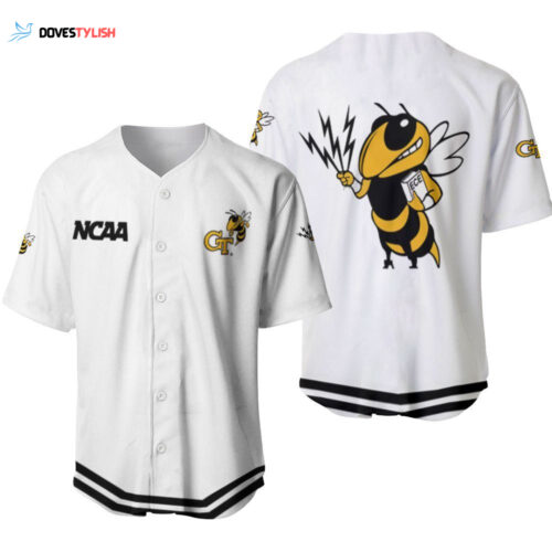 Georgia Tech Yellow Jackets Classic White With Mascot Gift For Georgia Tech Yellow Jackets Fans Baseball Jersey