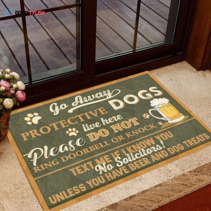 Go Away Protective Dogs Live Here Easy Clean Welcome DoorMat