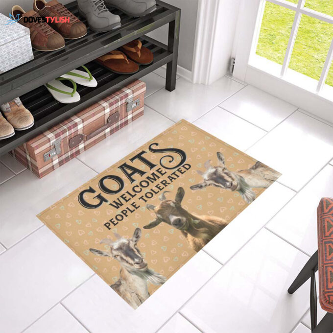 Goats Welcome People Tolerated Indoor And Outdoor Doormat Warm House Gift Welcome Mat Gift For Goat Lovers Best Gift Idea For Farmer