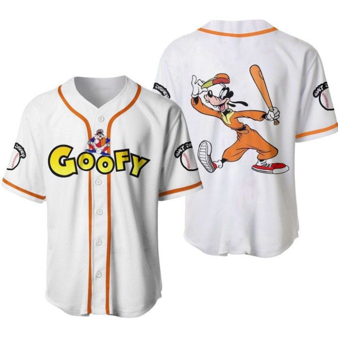 Goofy Dog Orange White Cute Disney Cartoons Graphics Unisex Casual Outfits Custom Baseball Jersey Gift for Men Dad
