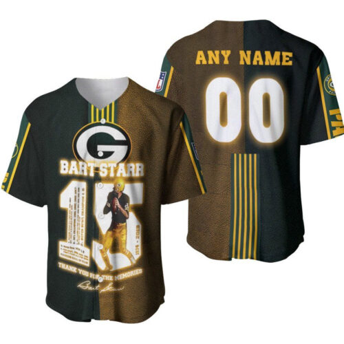 Green Bay Packers Bart Starr 15 Thank You For The Memories Signature Designed Allover Gift With Custom Name Number For Packers Fans Baseball Jersey Gift for Men Dad
