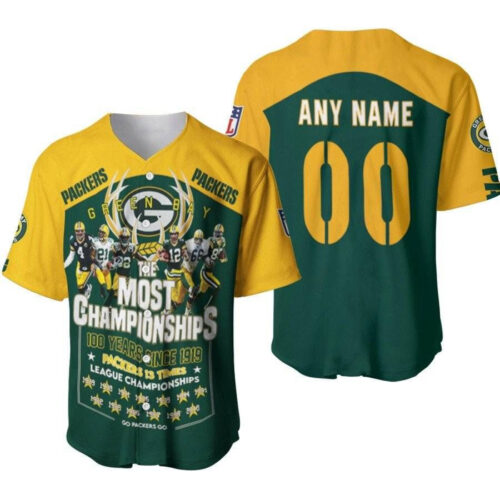 Green Bay Packers The Most Champions 100 Years Since 1919 Designed Allover Gift With Custom Name Number For Packers Fans Baseball Jersey