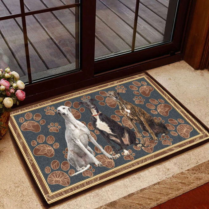 Greyhound Floral Paw Three Colors – Dog Doormat Welcome Mat House Warming Gift Home Decor Gift for Dog Lovers Funny Doormat Gift Idea