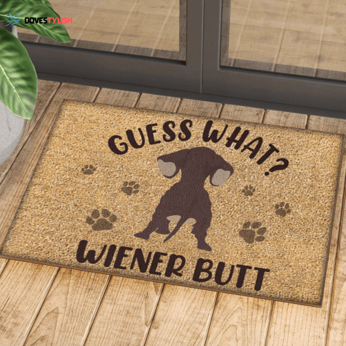 Guess What Wiener Butt Brown Dachshund Easy Clean Welcome DoorMat