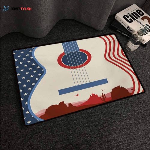 Guitar with American Flag Easy Clean Welcome DoorMat