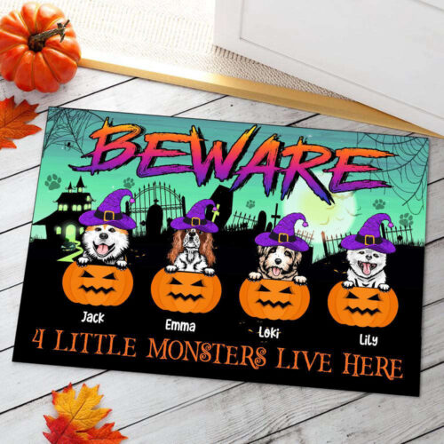 Halloween Doormat Halloween Dog Beware – Custom Doormat