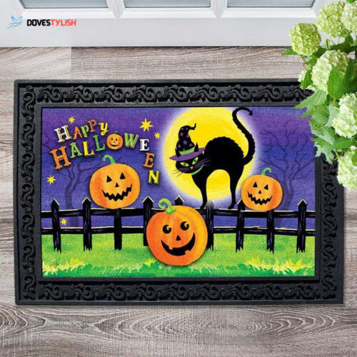 Happy Halloween Witch Cat Doormat Home Decor 2024