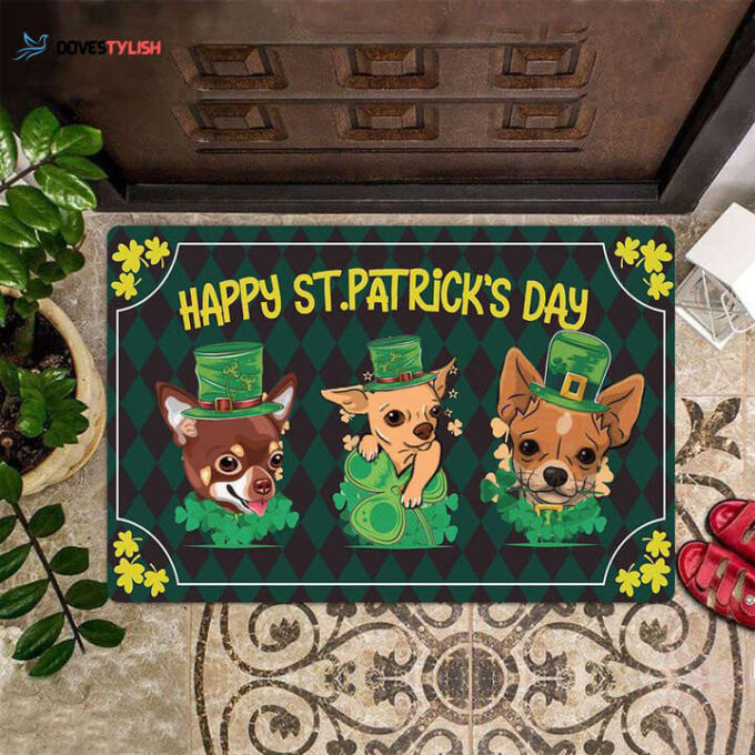 Happy St Patrick’s Day Doormat Chihuahua Lovers Indoor Floor Mats Holiday Decoration HN