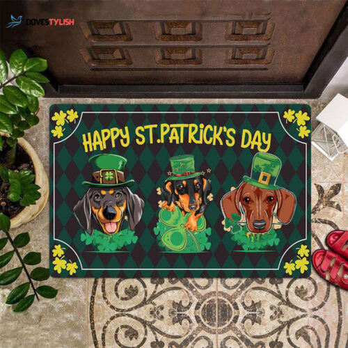 Happy St Patrick’s Day Doormat Dachshund Lovers Cute Welcome Mats Patrick’s Day Decorations HN