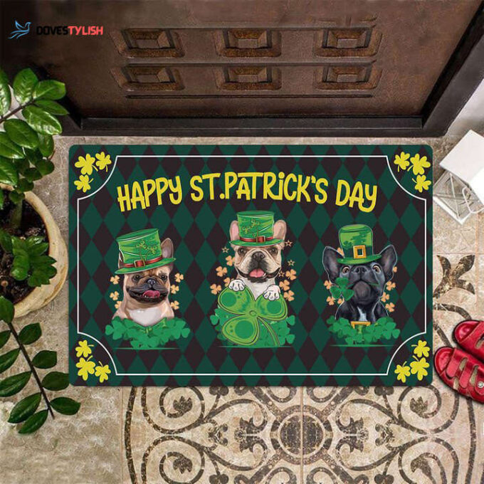 Happy St Patrick’s Day Doormat Frenchie Owners Funny Front Door Mats St Patrick’s Day Decor HN