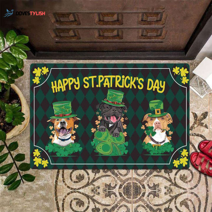 Happy St Patrick’s Day Doormat Pitbull Owners Cute Home Decor Ideas Saint Patricks Day Gifts HN
