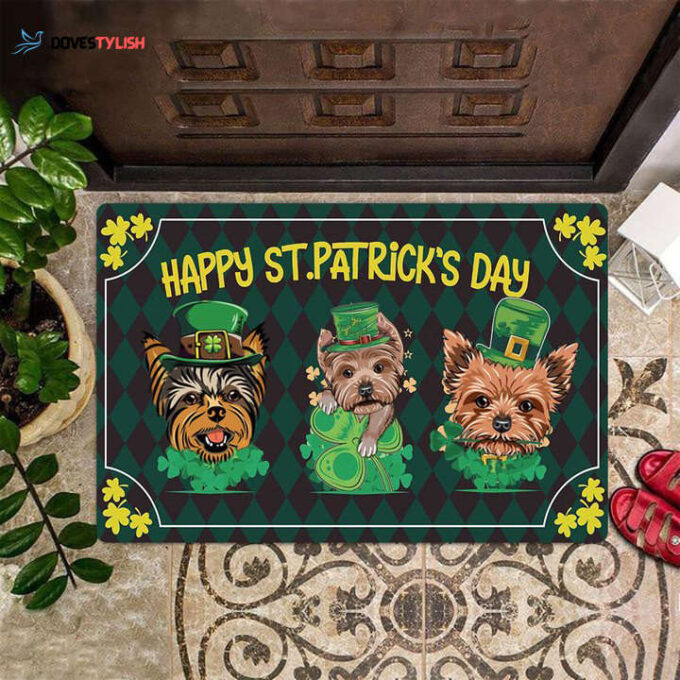 Happy St Patrick’s Day Doormat Yorkshire Terrier Owner Fun Front Door Mats Saint Patrick Decor HN