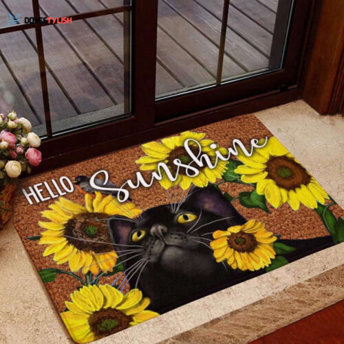 Hello Sunshine Sunflower Cat Easy Clean Welcome DoorMat
