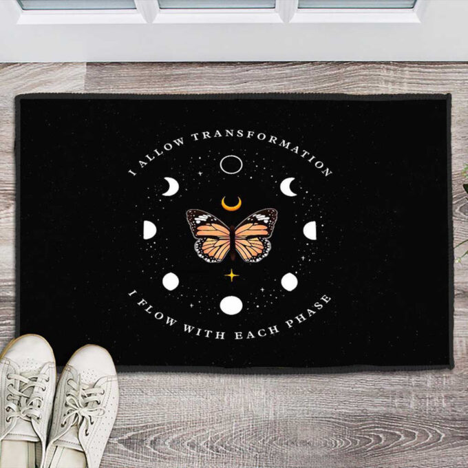 I Allow Transformation I Flow With Beach Phase Butterfly With Moon Phase Doormat