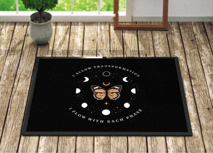 I Allow Transformation I Flow With Beach Phase Butterfly With Moon Phase Doormat