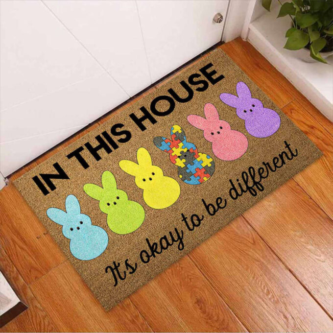 In This House It’s OK To Be Different Easter Day Autism Awareness Doormat Autism Home Decor Autism Awareness Gift Idea HT