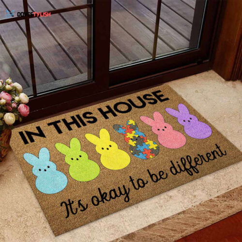 In This House It’s OK To Be Different Easter Day Autism Awareness Doormat Autism Home Decor Autism Awareness Gift Idea HT