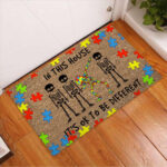In This House It’s Ok To Be Different Skeleton Autism Awareness Doormat Autism Home Decor Autism Awareness Gift Idea HT