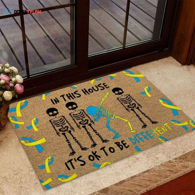 In This House Its Ok To Be Different Down Syndrome Awareness Easy Clean Welcome DoorMat