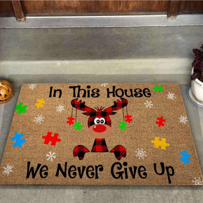 In This House We Never Give Up Reindeer Autism Awareness Doormat Autism Home Decor Autism Awareness Gift Idea HT