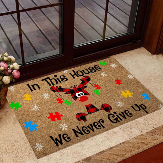 In This House We Never Give Up Reindeer Autism Awareness Doormat Autism Home Decor Autism Awareness Gift Idea HT