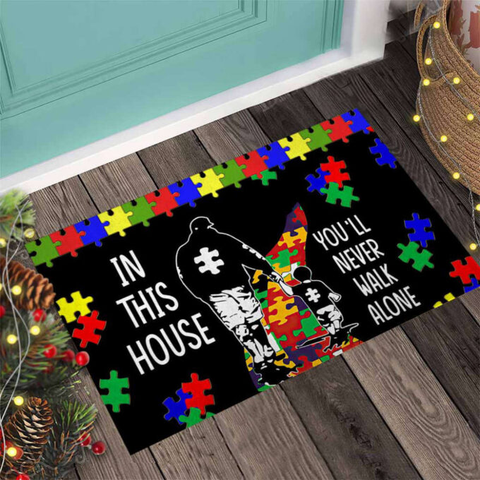 In This House You’ll Never Walk Alone Autism Awareness Doormat Autism Home Decor Autism Awareness Gift Idea HT