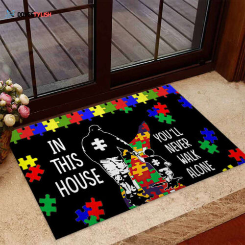 In This House You’ll Never Walk Alone Autism Awareness Doormat Autism Home Decor Autism Awareness Gift Idea HT