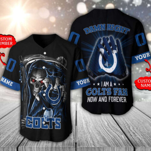 Indianapolis Colts Baseball Jersey Personalized Skull Damn Right
