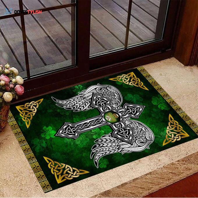 Irish Celtic Cross Shamrock Doormat St Patrick’s Day Decor House Floor Mat Decorations Gifts HT