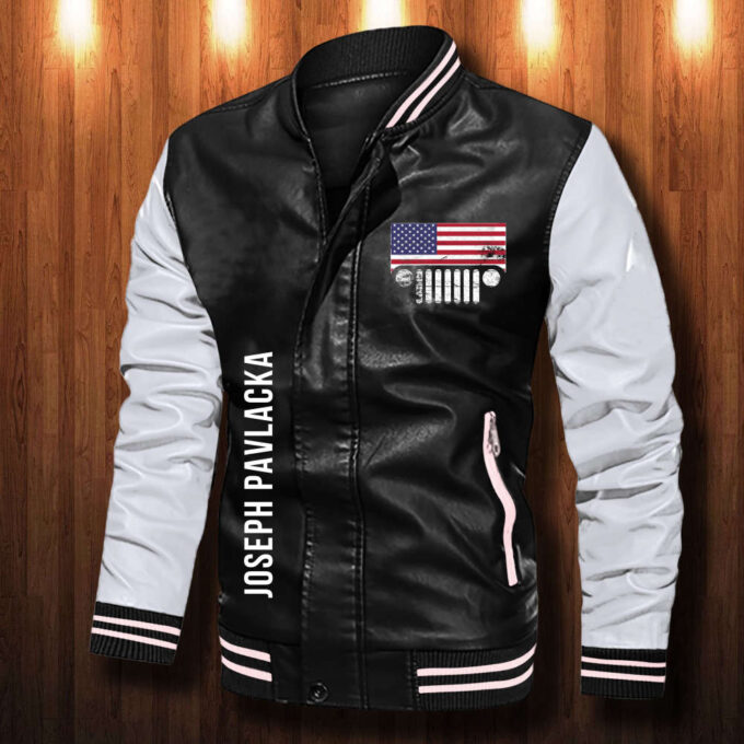 Jeep American Flag Leather Bomber Jacket