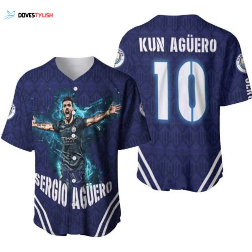 Kun Aguero 10 Sergio Aguero Goal Moment Manchester City Designed Allover Gift For Aguero Fans Baseball Jersey Gift for Men Dad