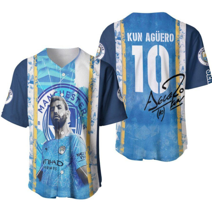 Kun Aguero 10 Special Man Legendary Captain Signature Manchester City Designed Allover Gift For Aguero Fans Baseball Jersey