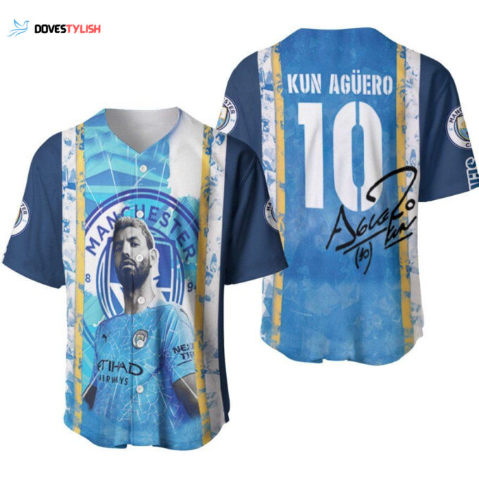 Kun Aguero 10 Special Man Legendary Captain Signature Manchester City Designed Allover Gift For Aguero Fans Baseball Jersey