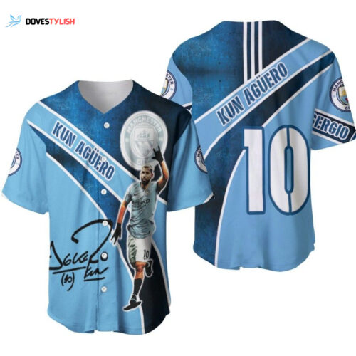 Kun Aguero 10 Special Signature Great Player Manchester City Designed Allover Gift For Aguero Fans Baseball Jersey