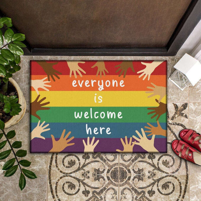 LGBT Everyone Is Welcome Here Doormat Welcome Mat Housewarming Gift Home Decor Gift For Family Funny Doormat Gift Idea For Friend