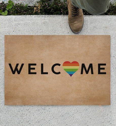 LGBT Pride Rainbow Heart Welcome Easy Clean Welcome DoorMat