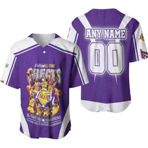 Los Angeles Lakers All-Time 16-Time Champions Thank You For The Memories Designed Allover Gift With Custom Name Number For Lakers Fans Baseball Jersey